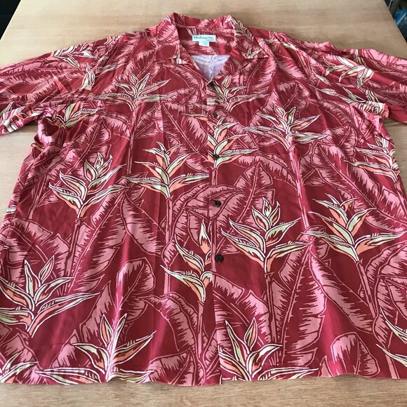 Bishop Street Hawaiian Shirt Men 2XL Red Floral Button Up Pocket Short Sleeve - Picture 1 of 11